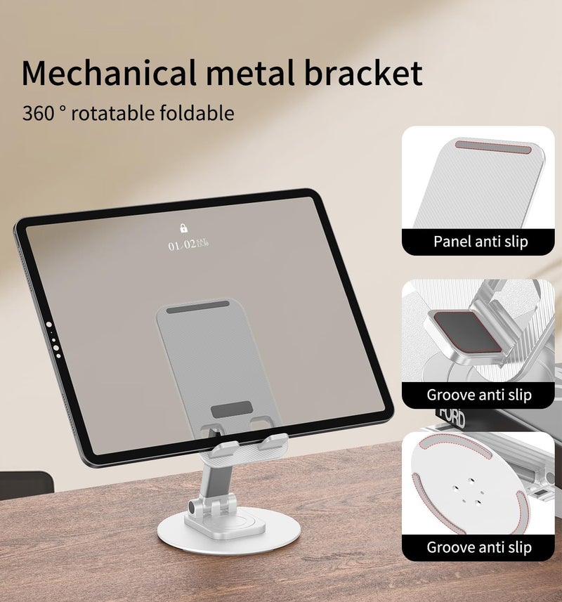 CXTX 360° Degree Rotating Mobile Phone Holder,Fully Adjustable Foldable Desktop Phone Holder Stand Base,Foldable Desktop Cell Phone Stands for iPhone17 16 15 Pro Max Plus iPad Samsung (K39B-White) - Image 4